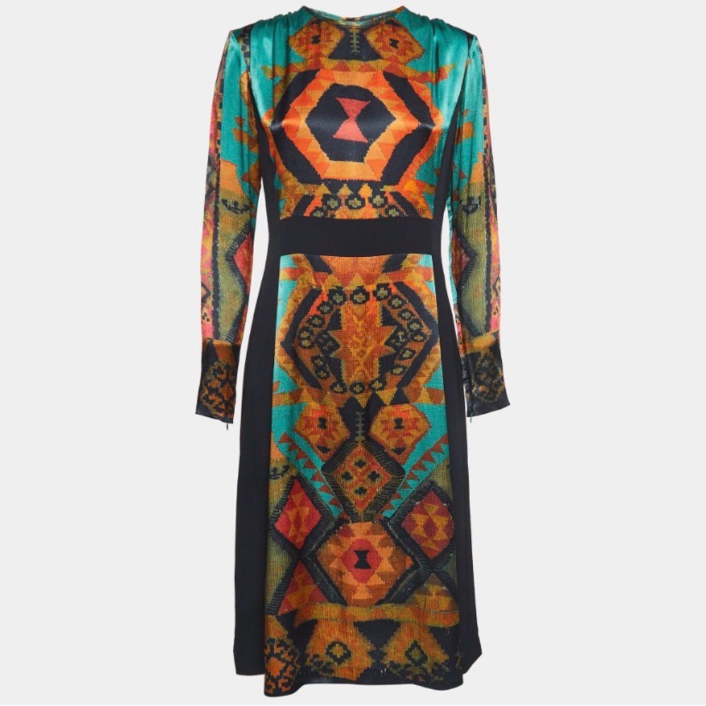 Etro Vibrant Long Sleeve Dress with Ikat Design M IT44/US8 ITALY